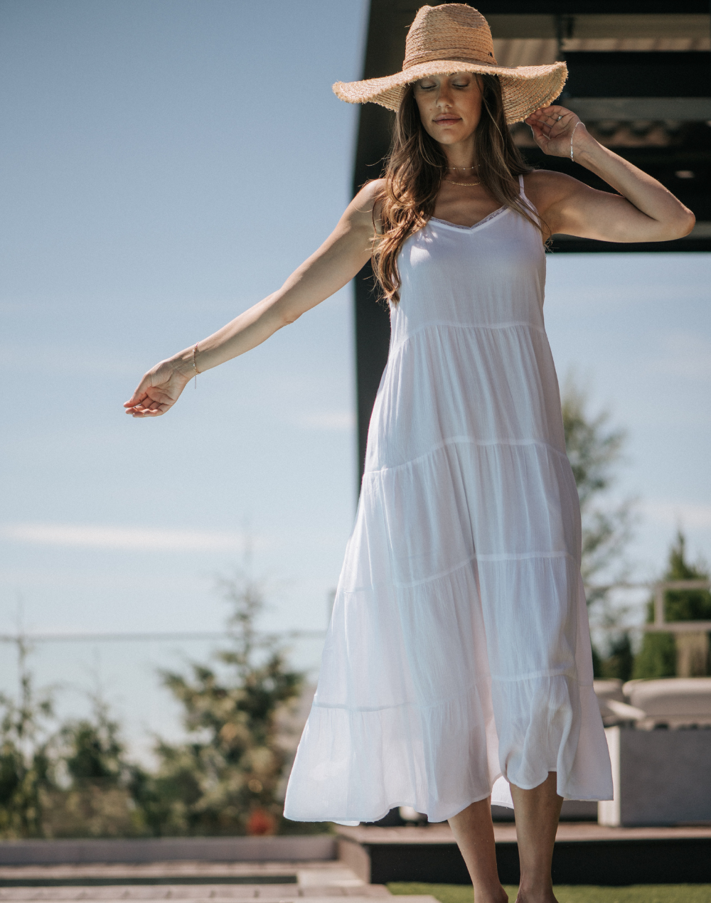 Miami Midi Tier Maxi Dress#color_white