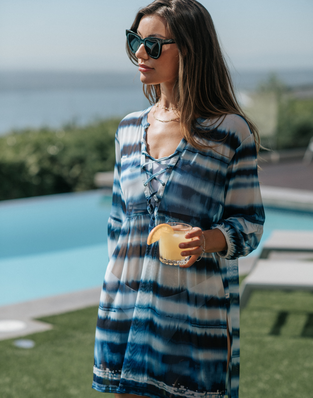 Seascape Mesh Lace Front Tunic Cover Up