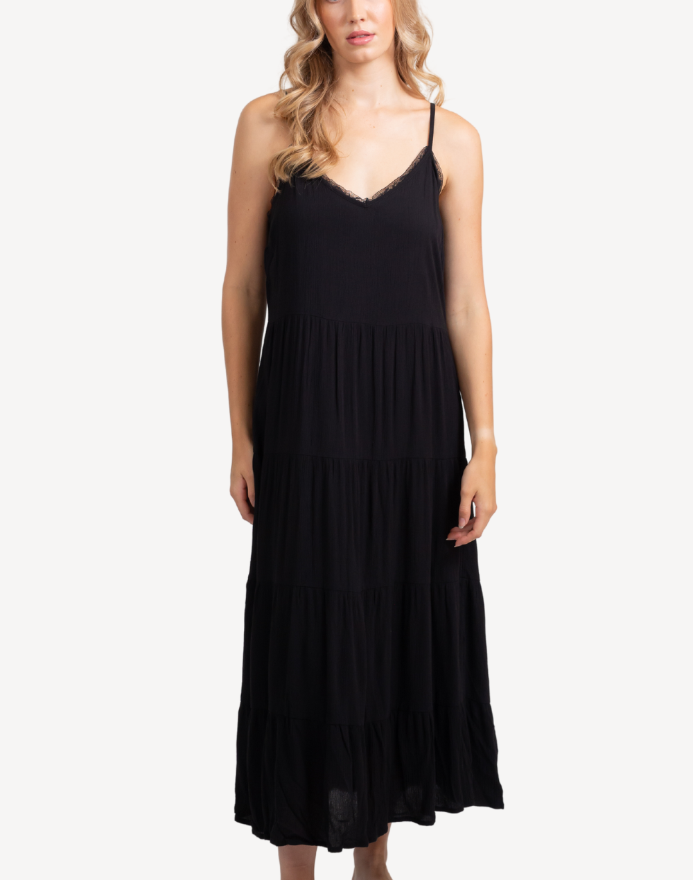 Miami Midi Tier Maxi Dress#color_black