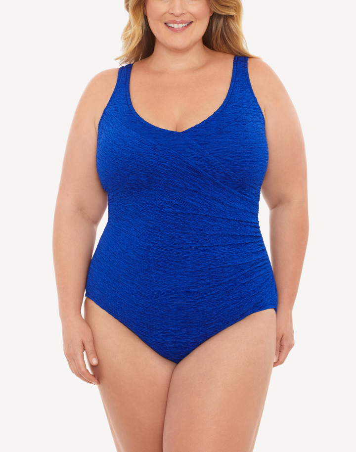 Krinkle Mock Surplice Plus Size One Piece Swimsuit