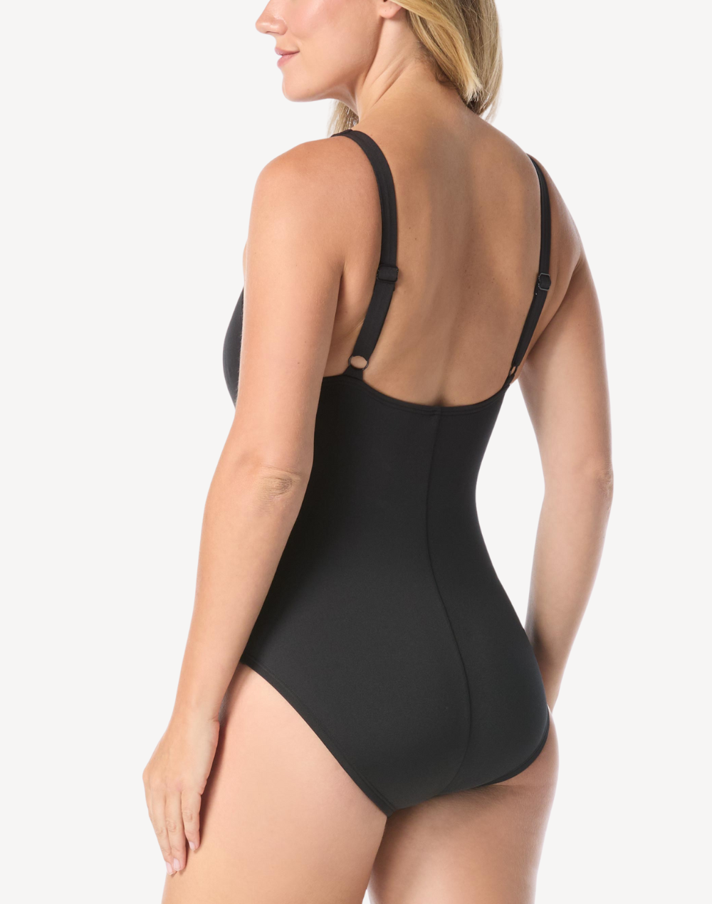 Colour Blocked Scoop Neck Polyester One Piece Swimsuit
