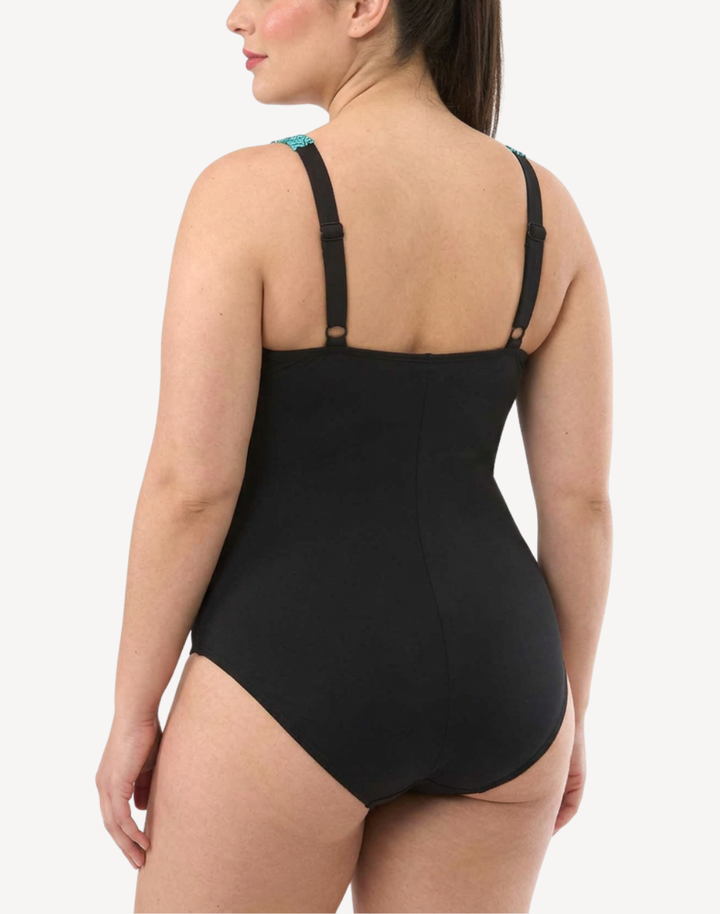 Frond Frequency Polyester High Neck Plus Size One Piece Swimsuit