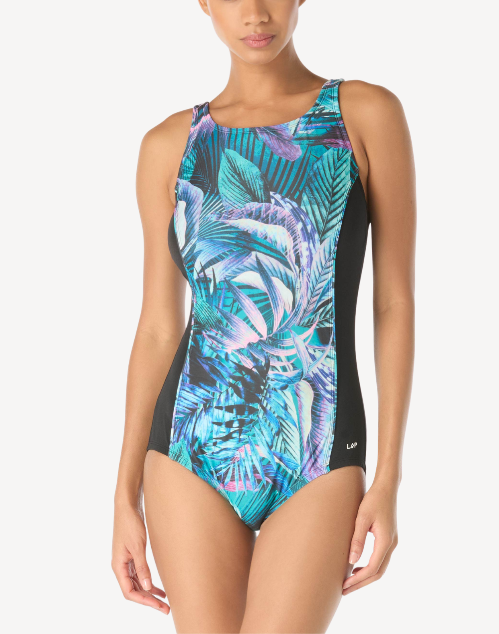 Frond Frequency Polyester Scoop Neck One Piece Swimsuit