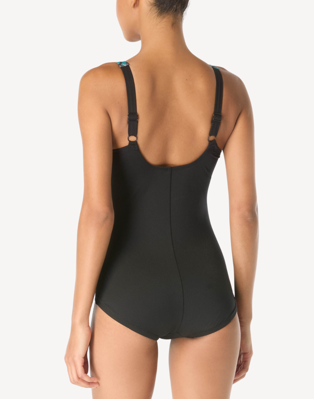 Frond Frequency Polyester Scoop Neck One Piece Swimsuit#color_frond-black