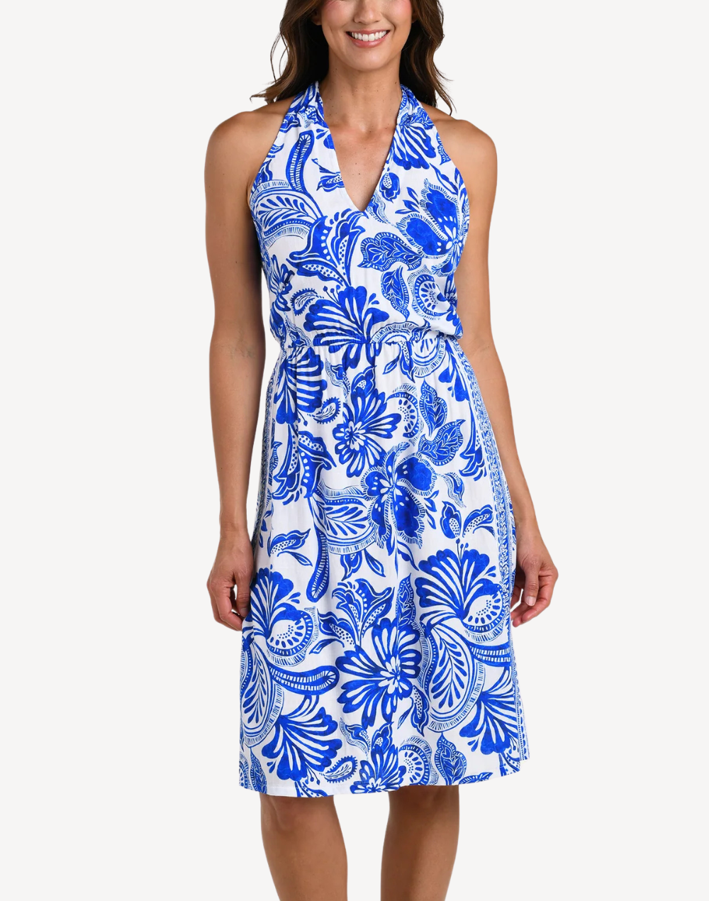 Botanical Brocade Knotted Halter Midi Dress