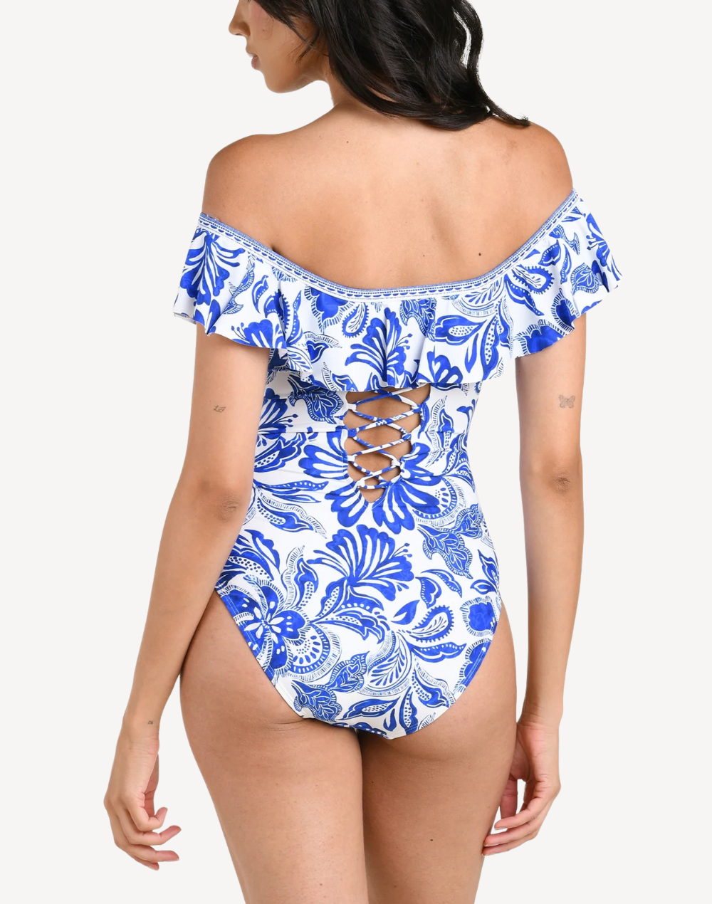 Botanical Brocade Off The Shoulder Ruffle One Piece Swimsuit