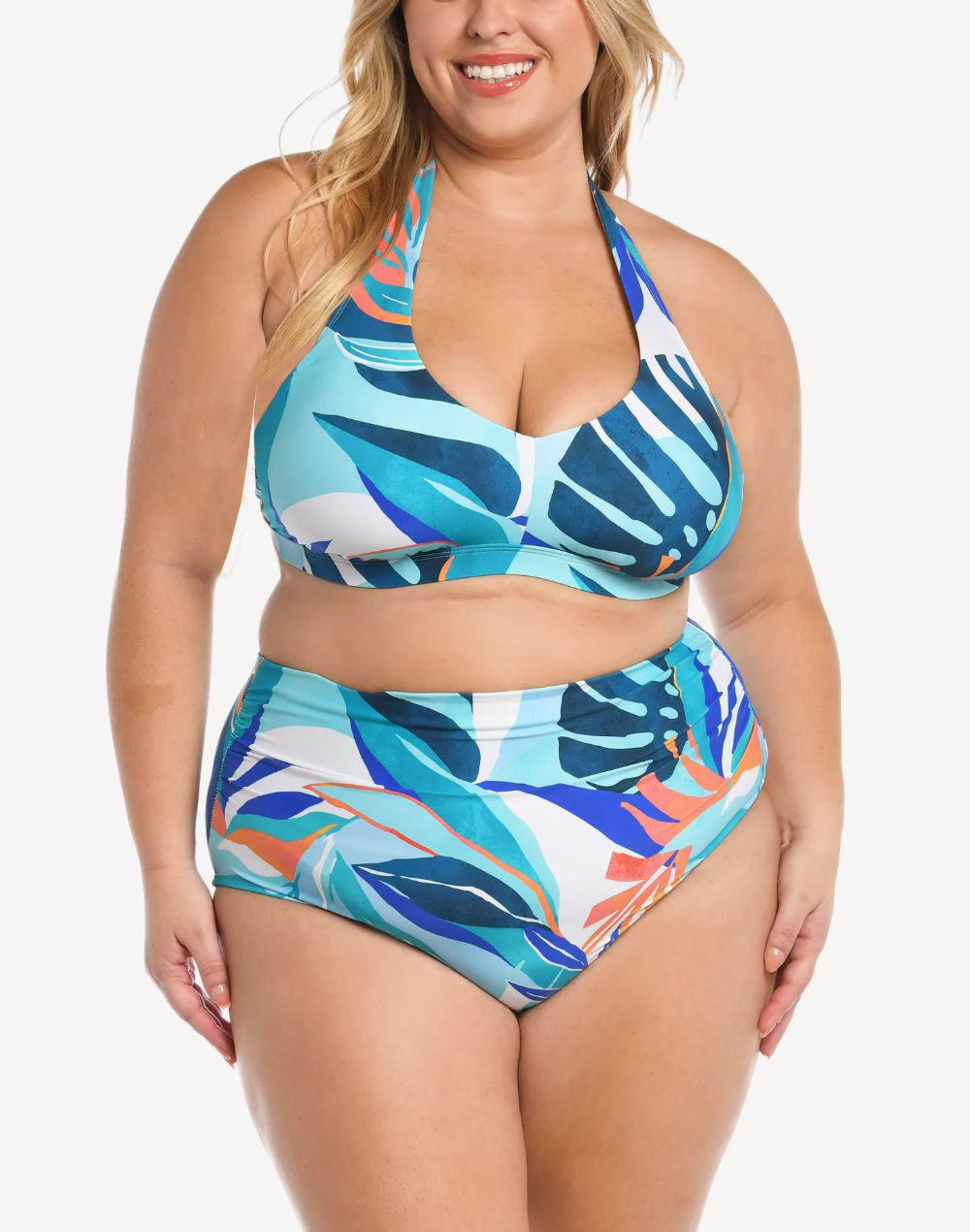 Coastal Palms Halter Plus Size Bikini Top#color_coastal-ice-blue