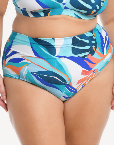 Coastal Palms High Waist Plus Size Bikini Bottom#color_coastal-ice-blue