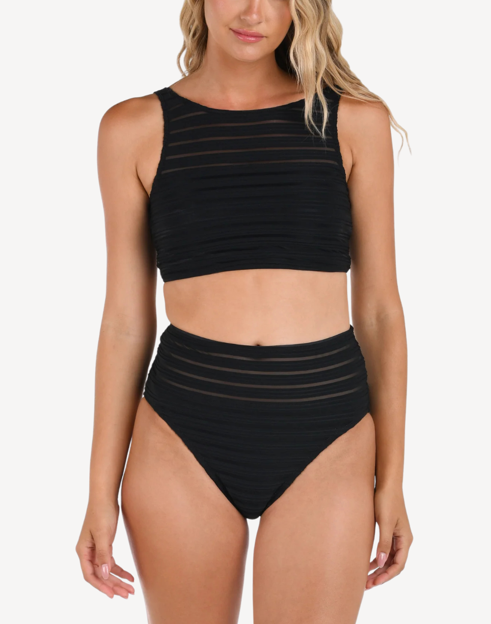 Fluid Lines High Neck Bikini Top#color_fluid-black