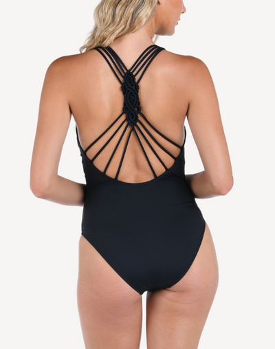 Island Goddess Macrame Back One Piece#color_black