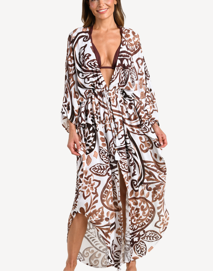 Painted Paisley Caftan Cover Up