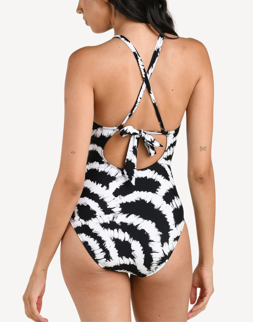 Woven Shadows High Neck Keyhole One Piece Swimsuit#color_woven-shadows-black