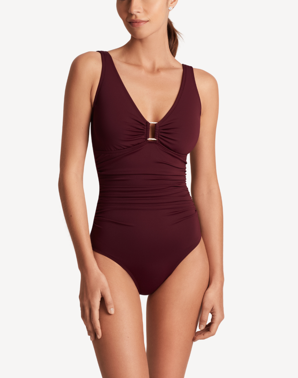 Beach Club Solids Ring Underwire One Piece#color_beach-club-claret-maroon