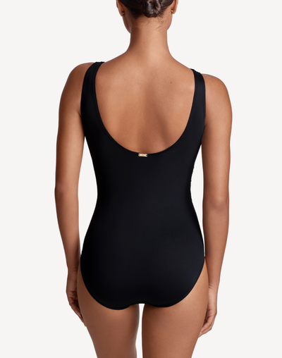 Beach Club Solids Ruffle Underwire One Piece Swimsuit#color_black