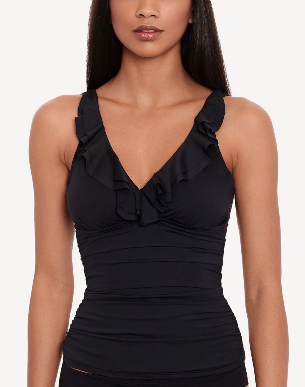 Beach Club Solids Ruffle Underwire Tankini Top#color_black