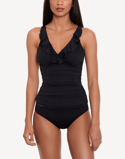 Beach Club Solids Ruffle Underwire Tankini Top#color_black