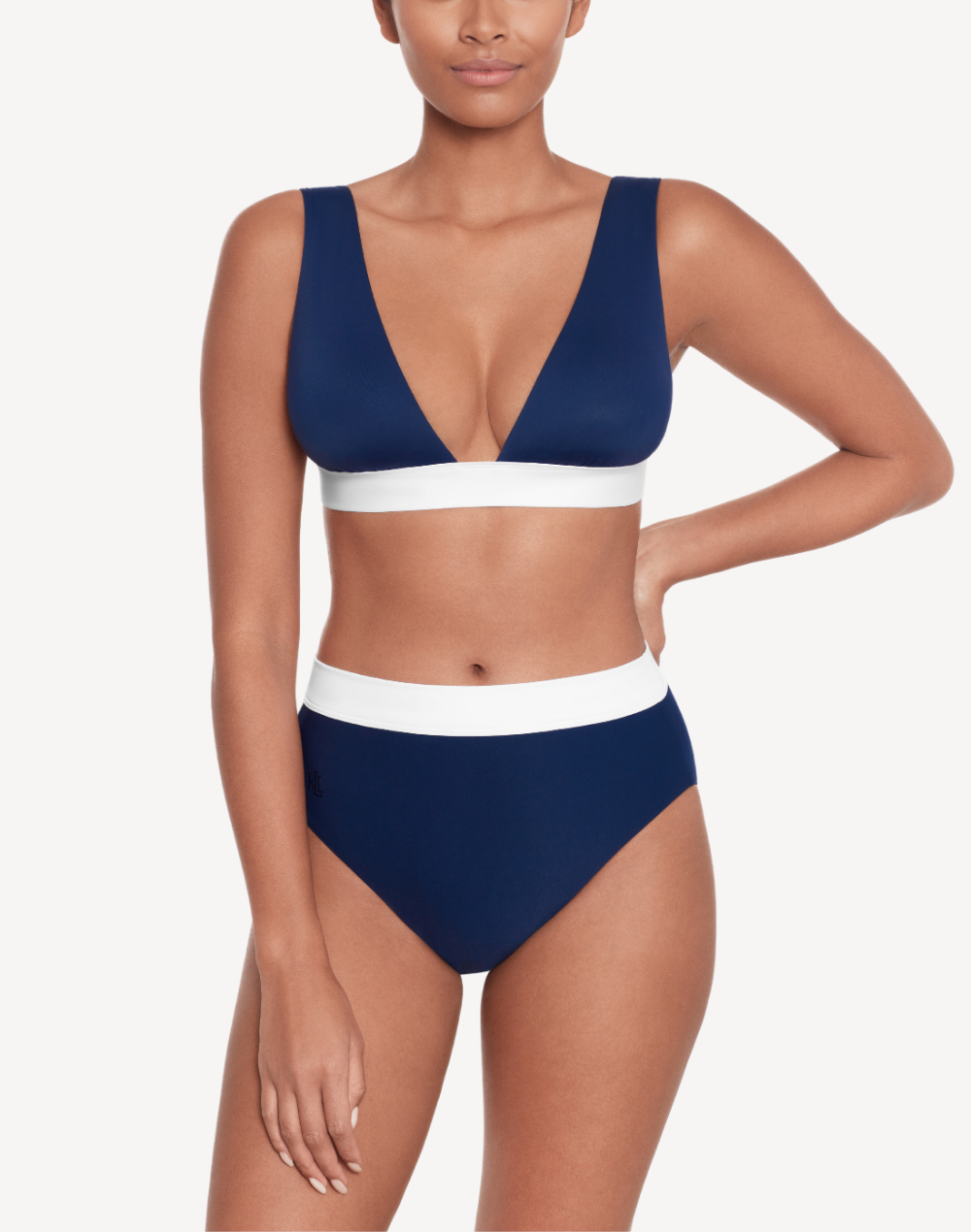 Bel Air Banded Modern V Neck Bikini Top#color_bel-air-dark-navy