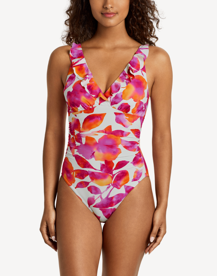 Bougainvillea Floral Ruffle Underwire One Piece Swimsuit