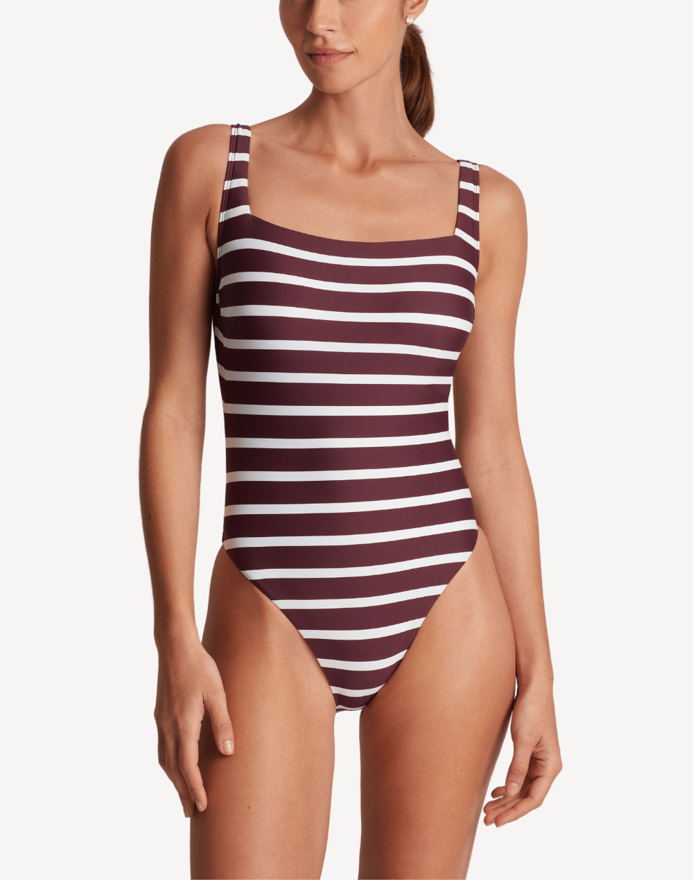 Lago Stripe Low Back Square Neck One Piece#color_stripe-claret-maroon