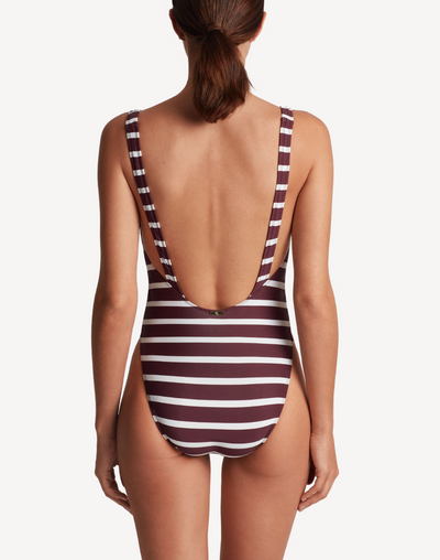 Lago Stripe Low Back Square Neck One Piece#color_stripe-claret-maroon