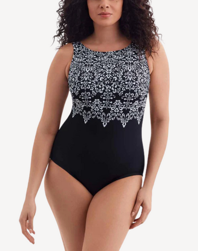 Garland Edge High Neck One Piece#color_garland-black-white