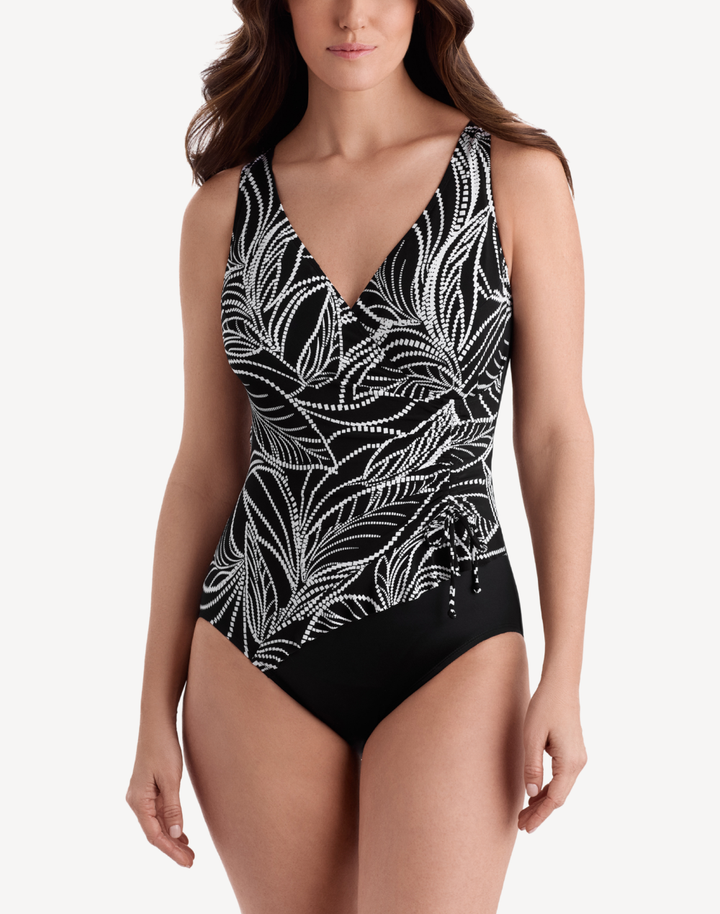 Night Fern Ruffle Front Surplice One Piece Swimsuit