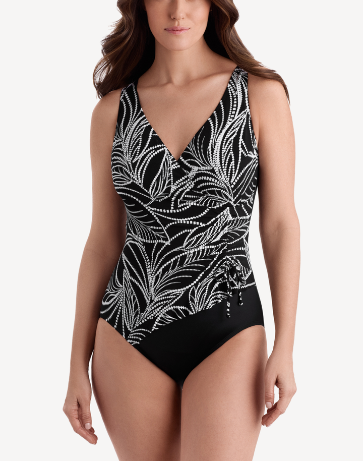 Night Fern Ruffle Surplice One Piece Swimsuit