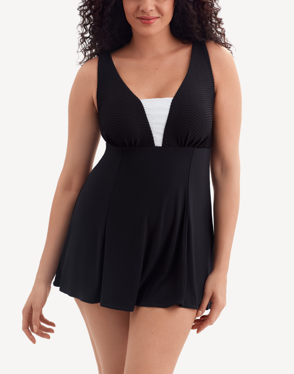 Texure Luxe Plunge Swimdress#color_texture-black-white