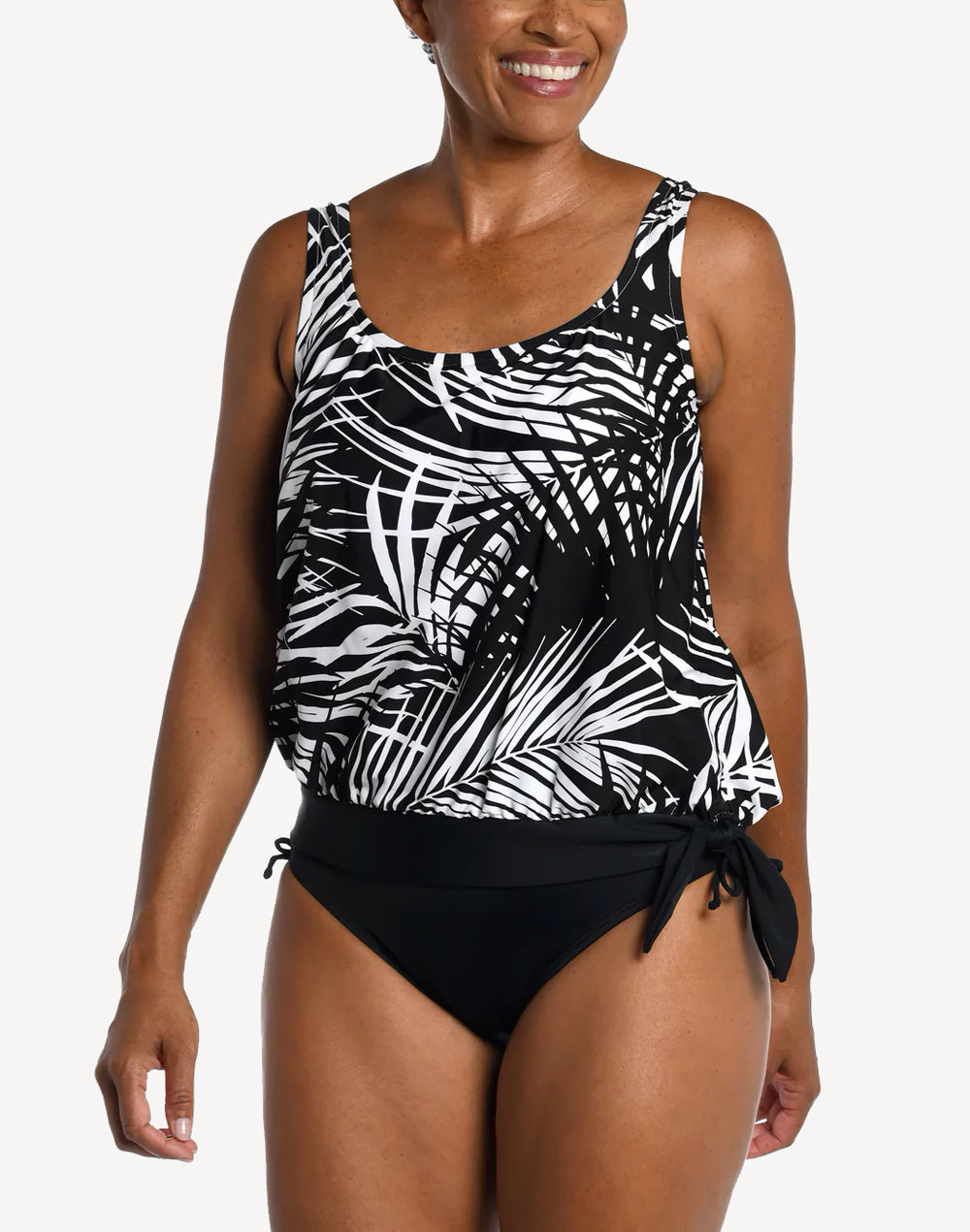 Palm Shadow Blouson Tankini Top