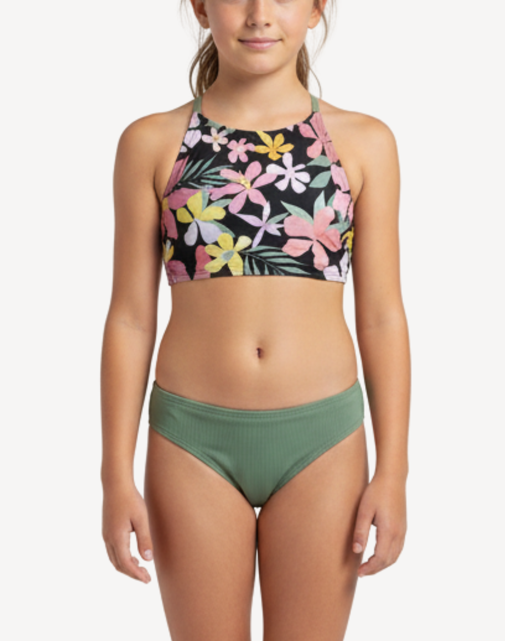 Girls Breezy Bay High Neck Ribbed Bikini Set
