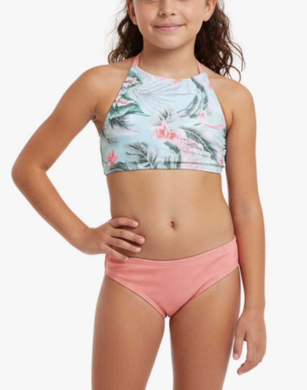 Girls Breezy Bay High Neck Ribbed Bikini Set