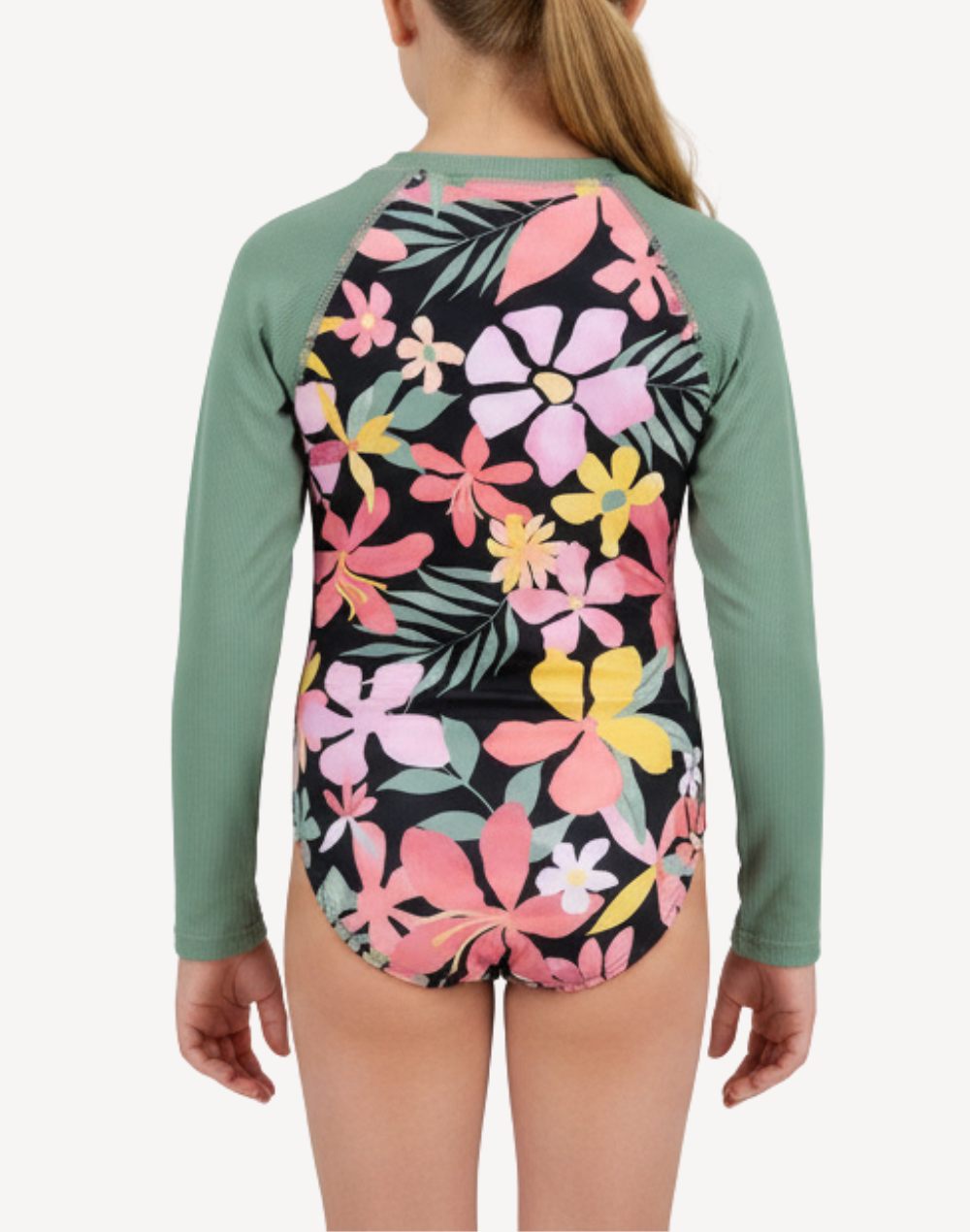 Girls Breezy Bay UPF 50 Long Sleeve Paddle Suit#color_breezy-black-flowers