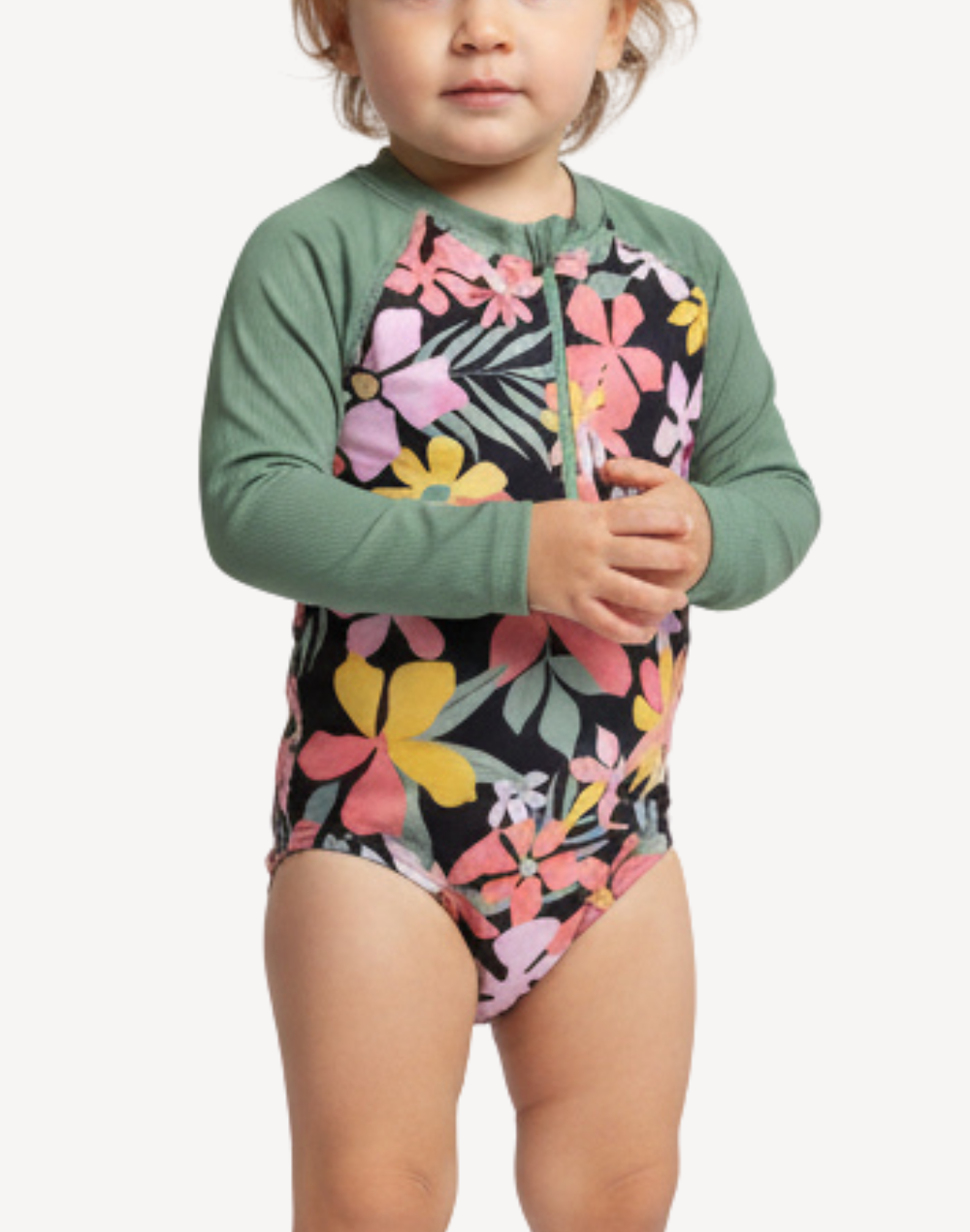 Toddler Girls Breezy Bay UPF 50 Long Sleeve Paddle Suit#color_breezy-black-flowers