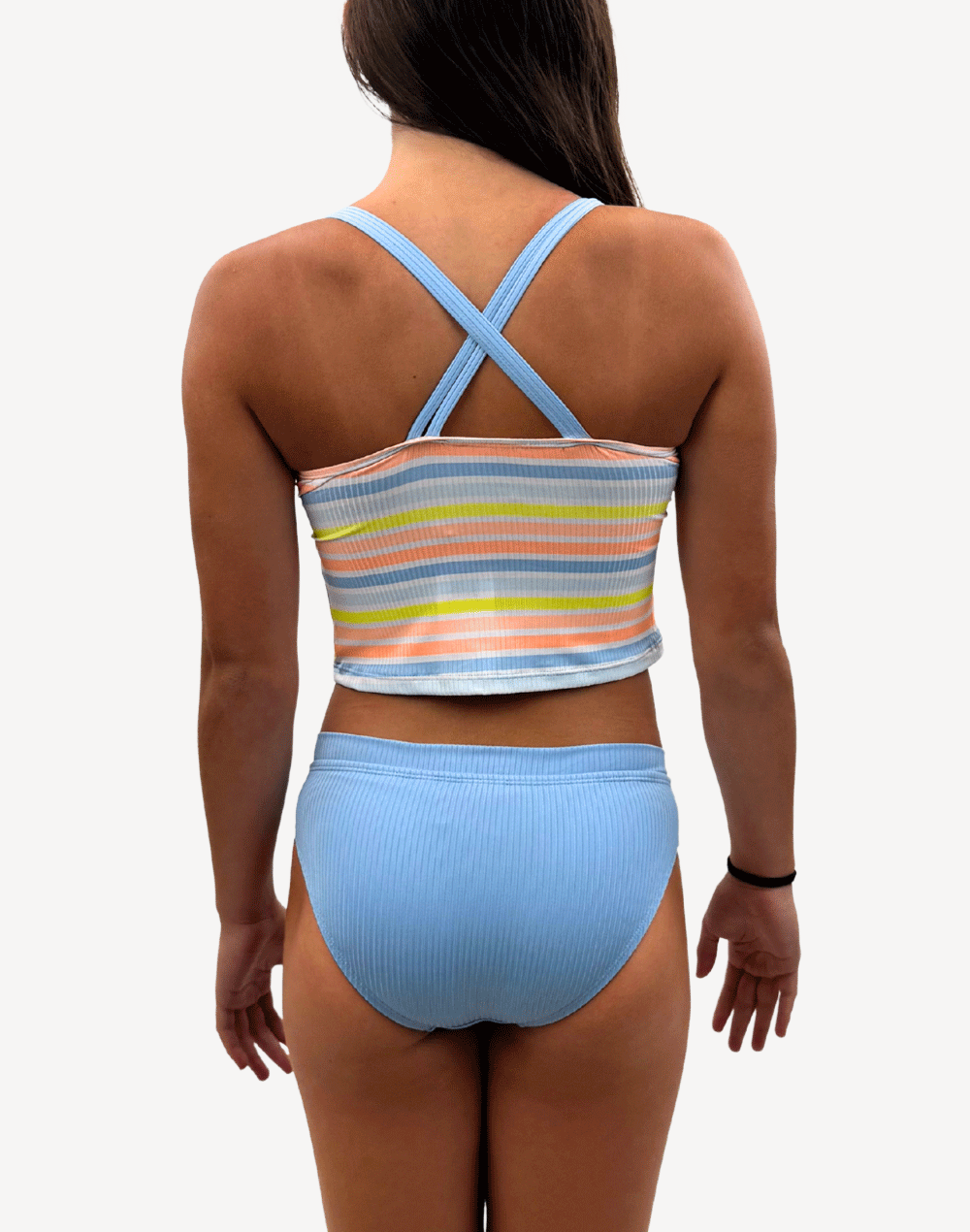 Girls Summer Stripes One Shoulder Tankini Set