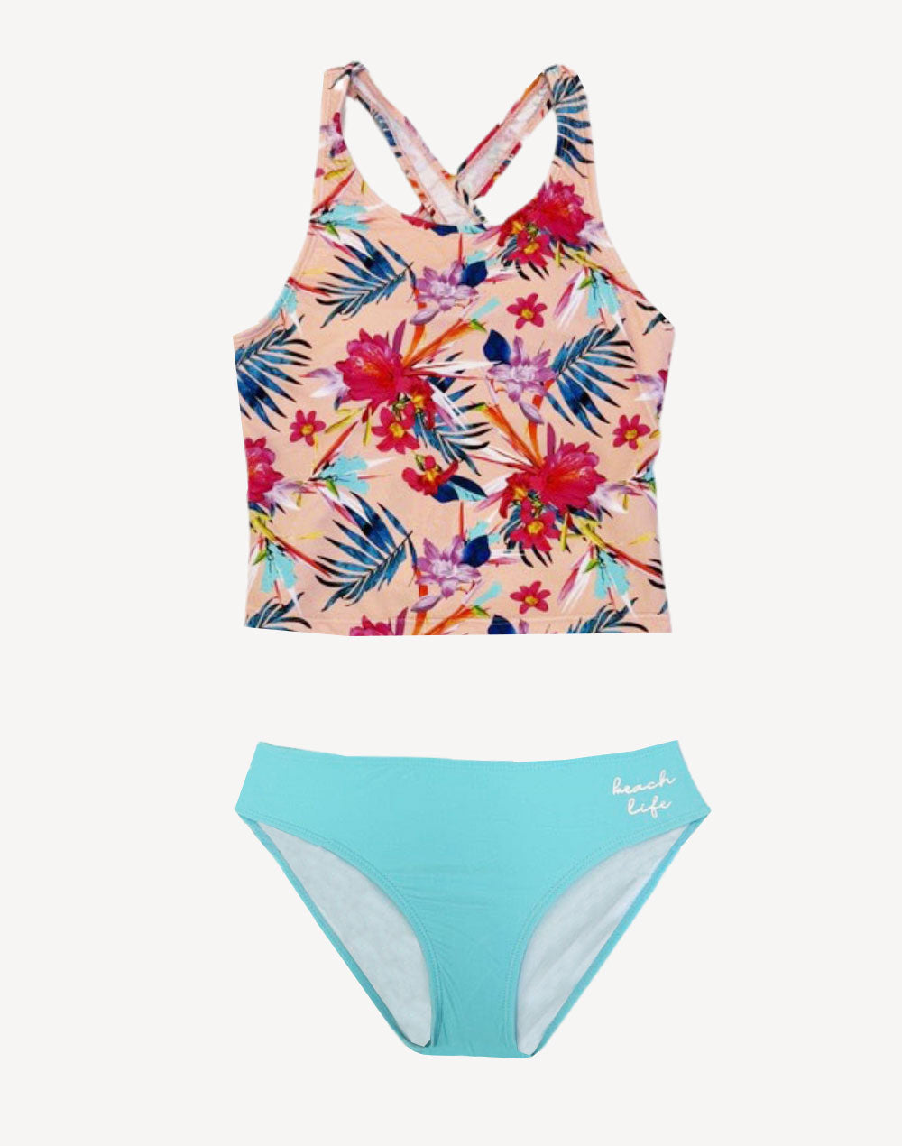 Girls Tropical Peach Tankini Set