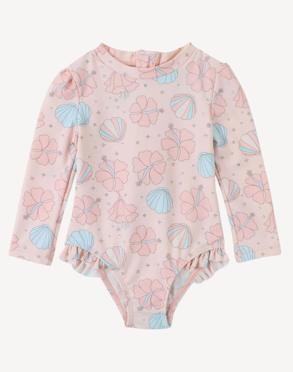 Infant Girls Shells UPF 50 Long Sleeve One Piece Swimsuit#color_shells-light-pink