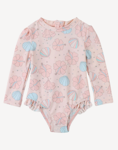 Infant Girls Shells UPF 50 Long Sleeve One Piece Swimsuit#color_shells-light-pink