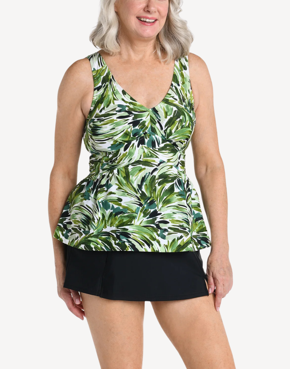 Fronds With Flair Empire Tankini Top#color_fronds-olive