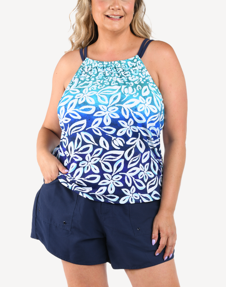 Into The Lagoon High Neck Plus Size Tankini Top