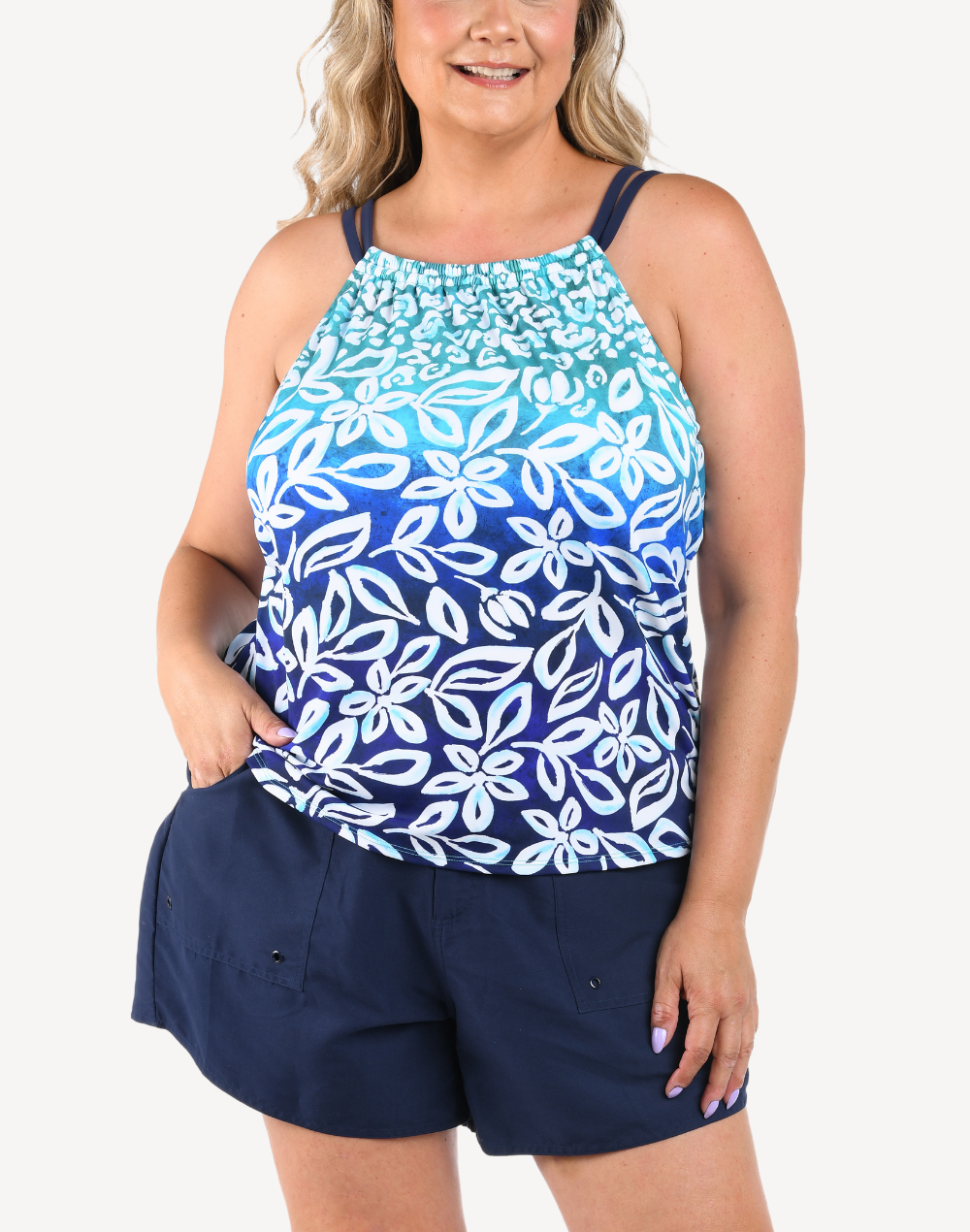 Into The Lagoon High Neck Plus Size Tankini Top#color_into-the-lagoon