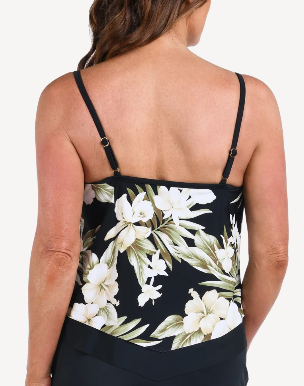 Island Greenery Flutter Tankini Top#color_island-greenery-black