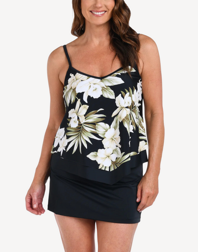 Island Greenery Flutter Tankini Top#color_island-greenery-black