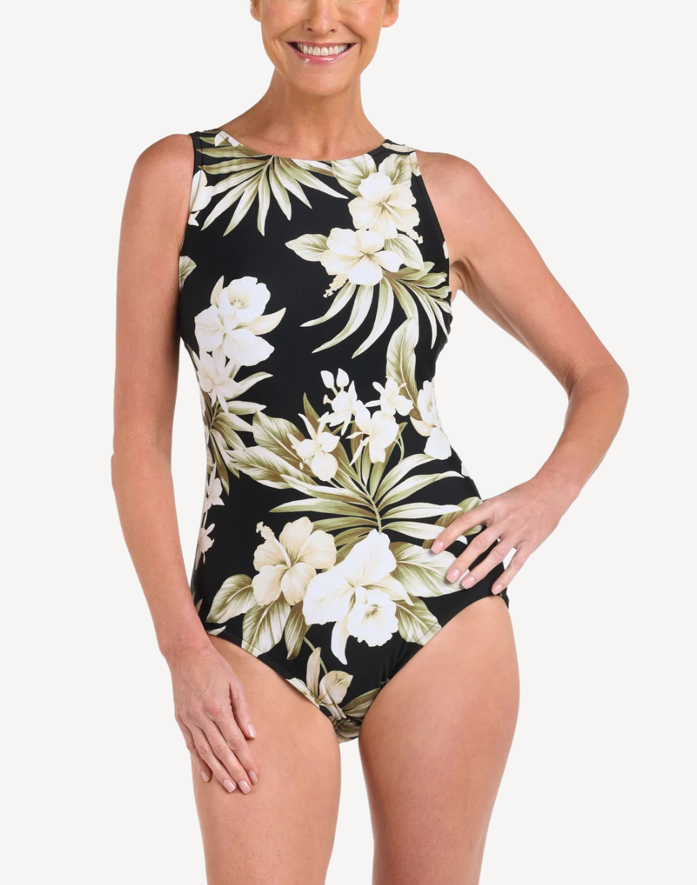 Island Greenery High Neck One Piece#color_island-greenery-black