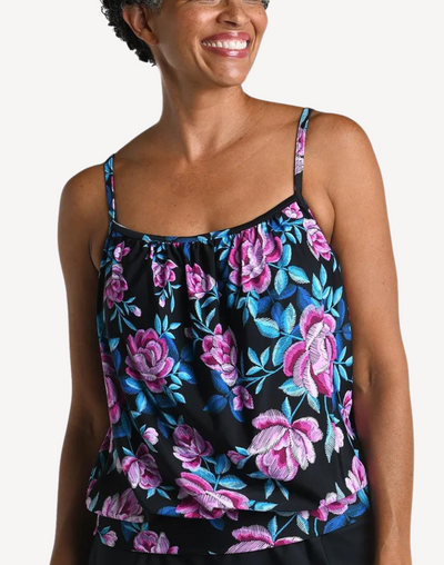 Midnight Orchid Blouson Tankini Top#color_midnight-orchid-black