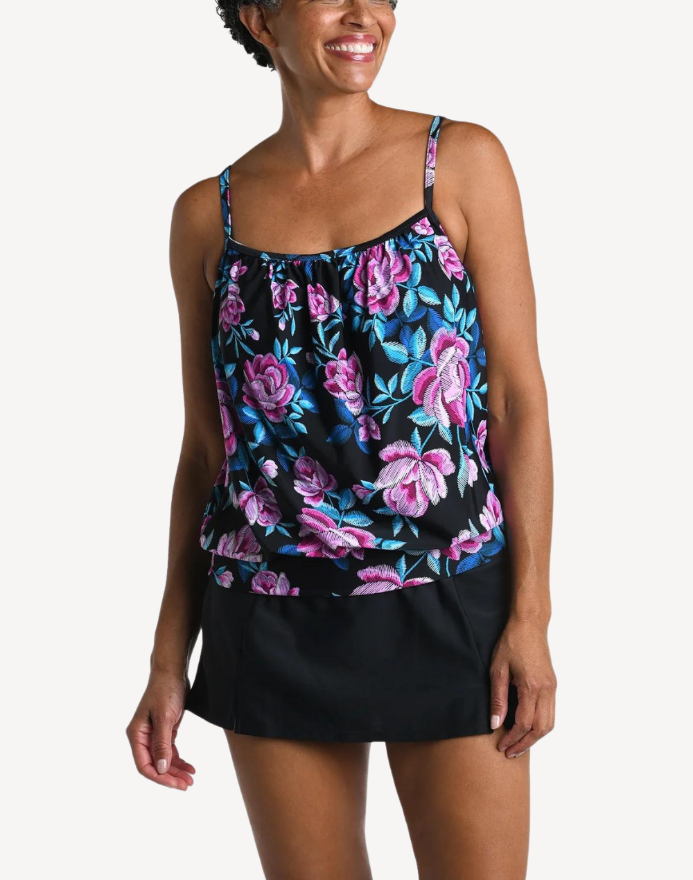 Midnight Orchid Blouson Tankini Top#color_midnight-orchid-black