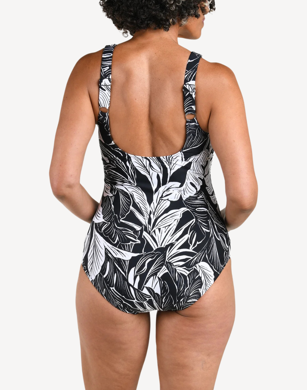 Night Tropics High Neck One Piece Swimsuit#color_night-tropics-black-white