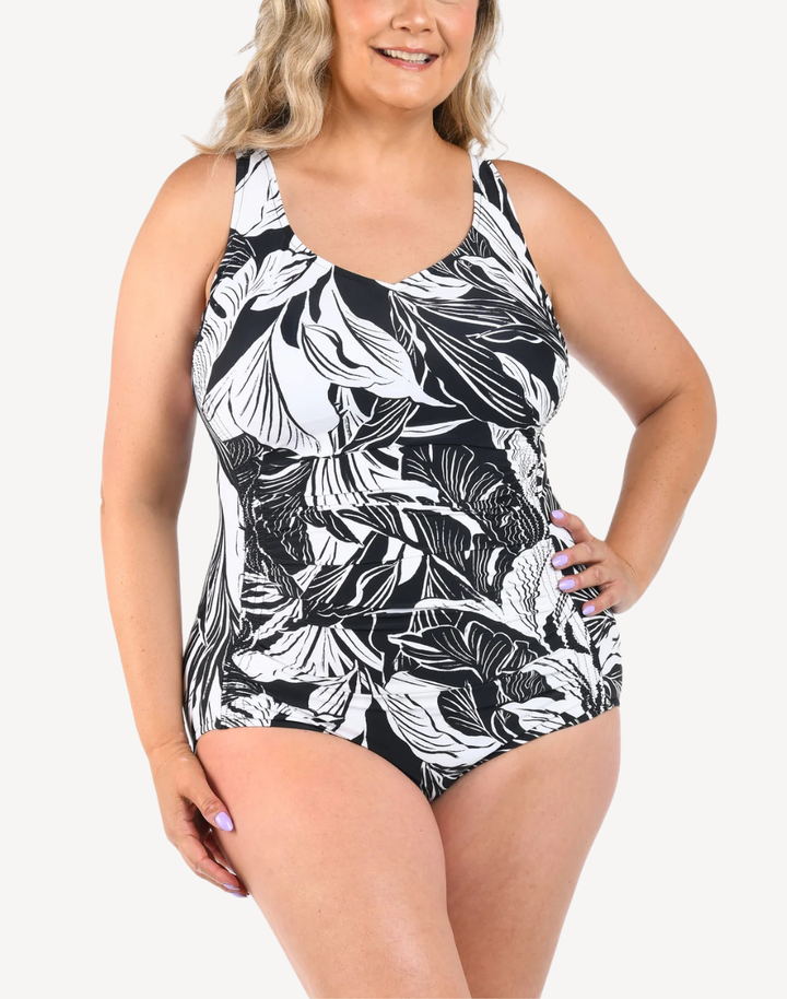 Night Tropics Side Shirred Plus Size One Piece Swimsuit