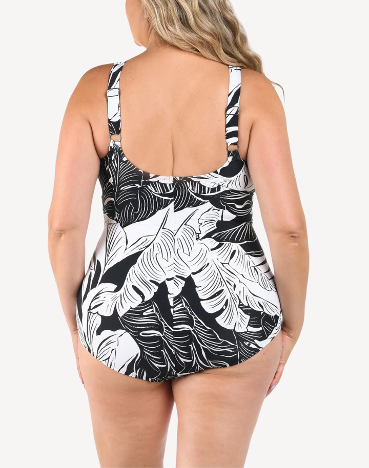 Night Tropics Side Shirred Plus Size One Piece Swimsuit