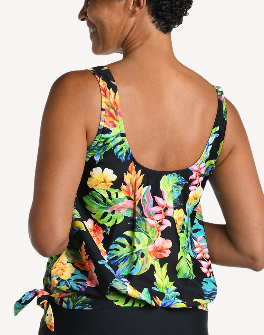 Oahu Oasis Banded Scoop Blouson Tankini Top#color_oahu-oasis-black