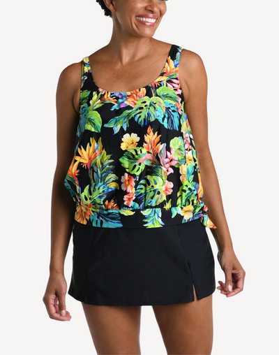Oahu Oasis Banded Scoop Blouson Tankini Top#color_oahu-oasis-black